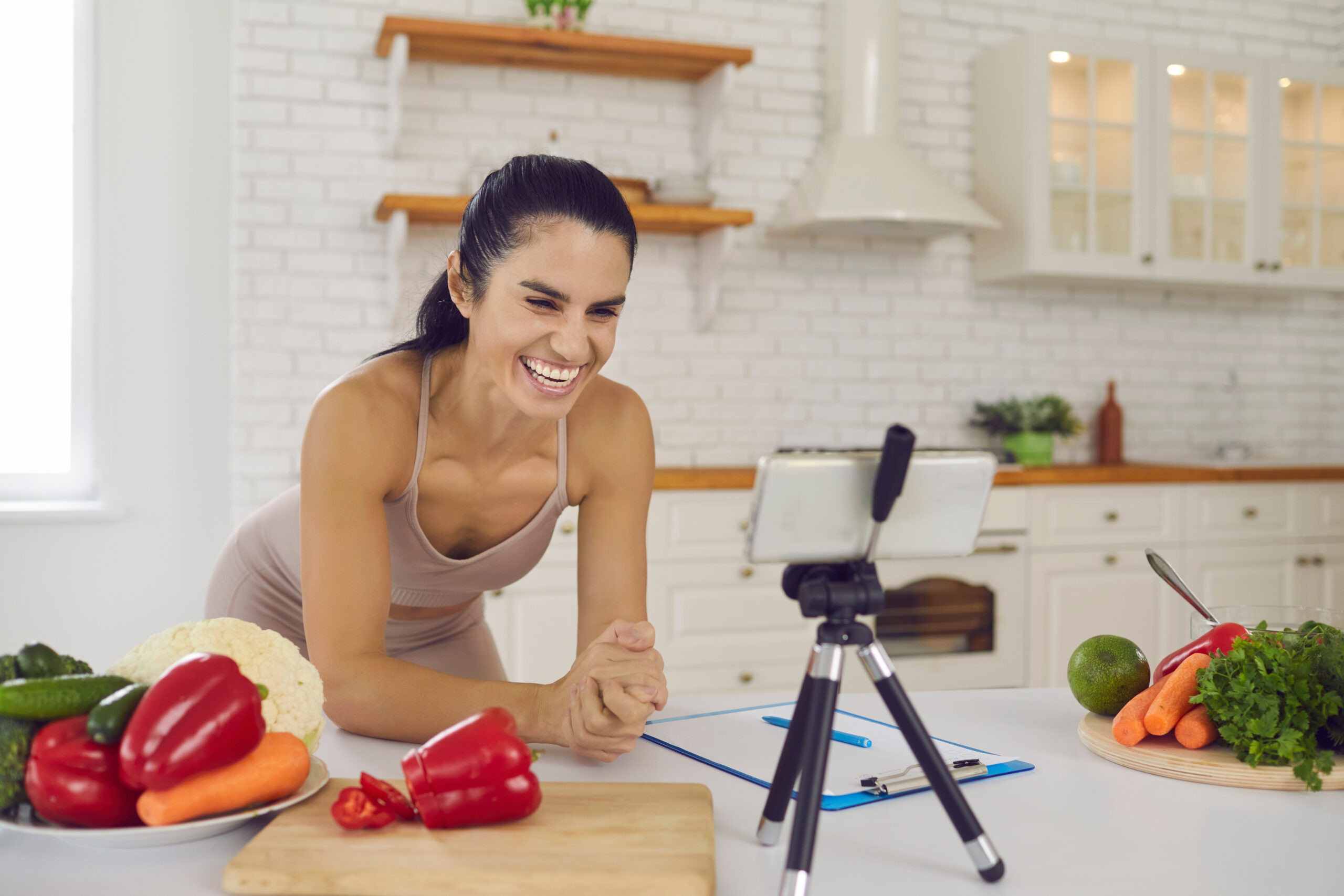 Fitness Blogger Online Nutritiologist Diet Concept Smiling Slim Fitness Woman
